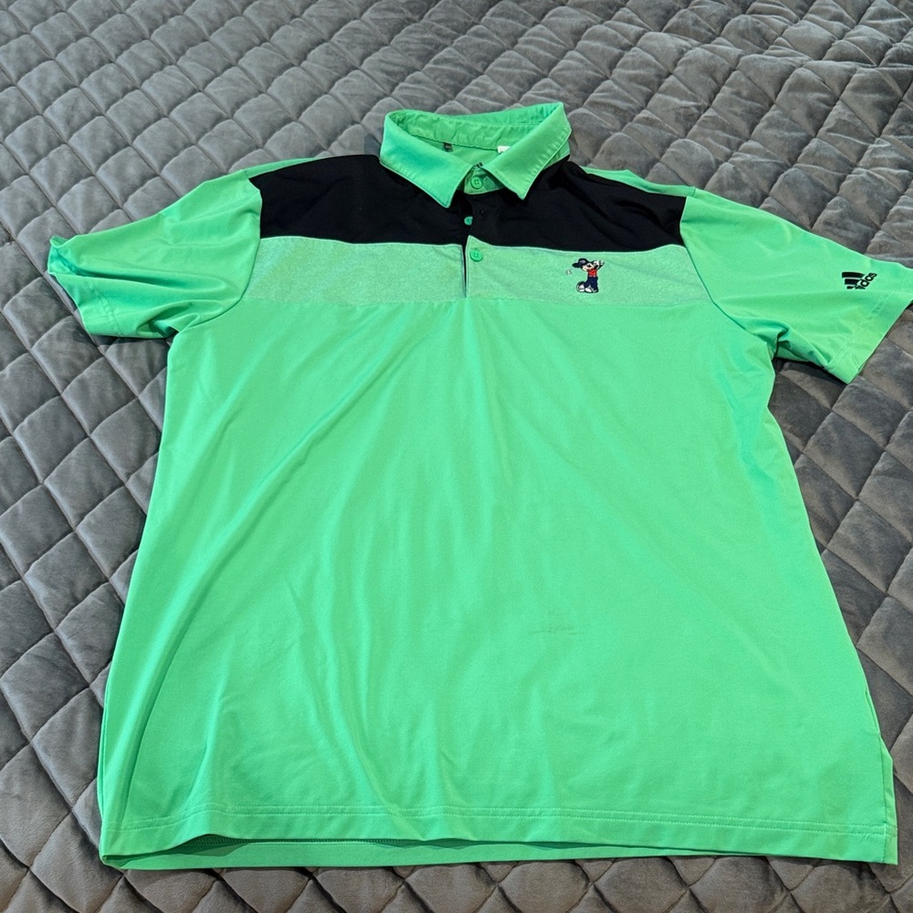 Men's SZ L DISNEY ADIDAS Green Polo Golf Shirt